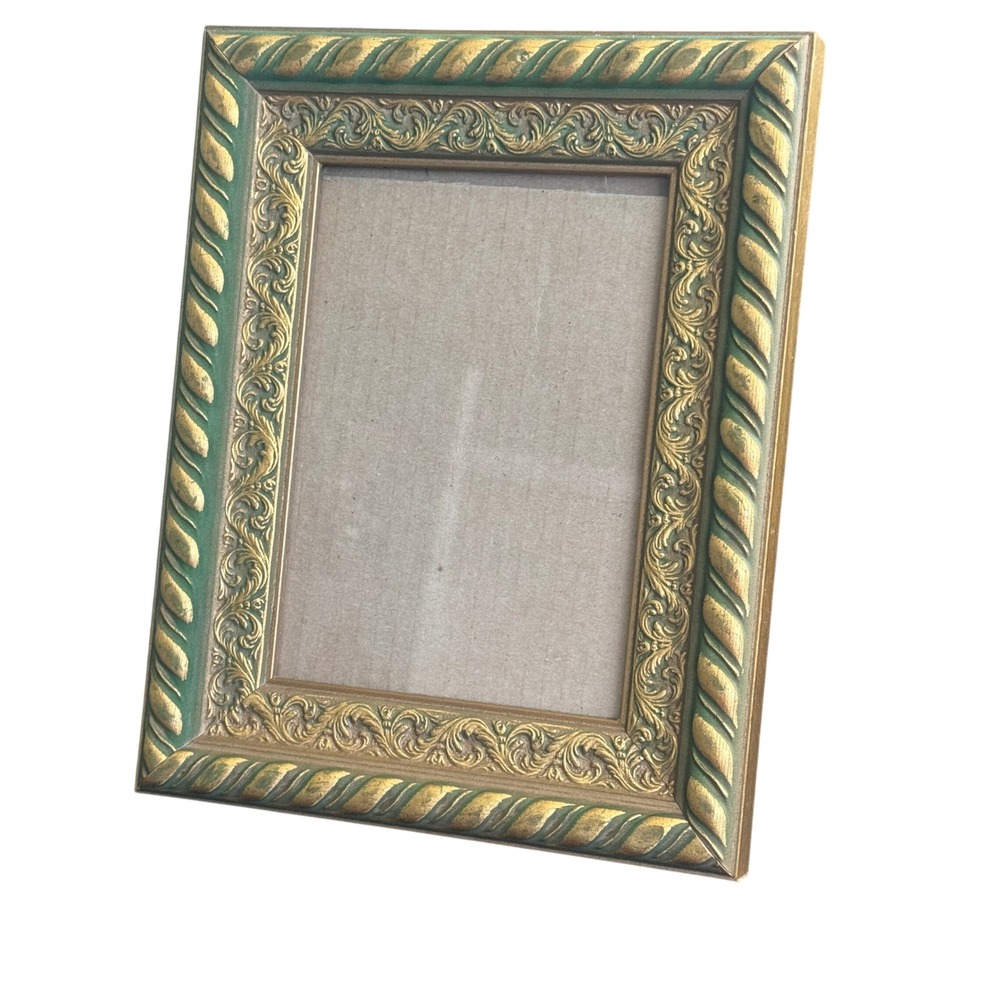 Vintage Baroque Style Gold and Green Ornate Scrollwork Picture Frame 5x7